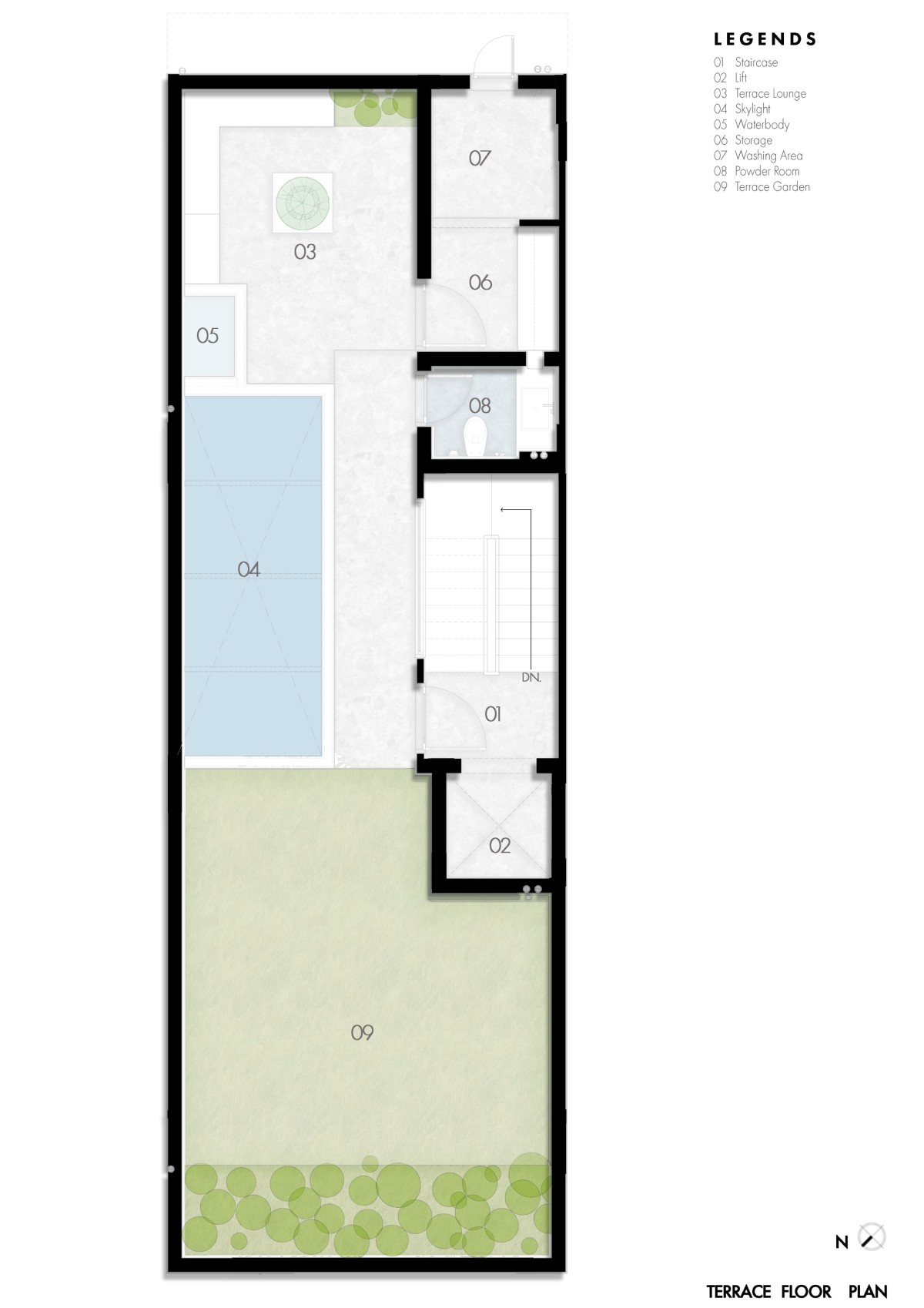 Terrace Floor Plan of 6 x 18 Slender House by Spaces Architects@ka