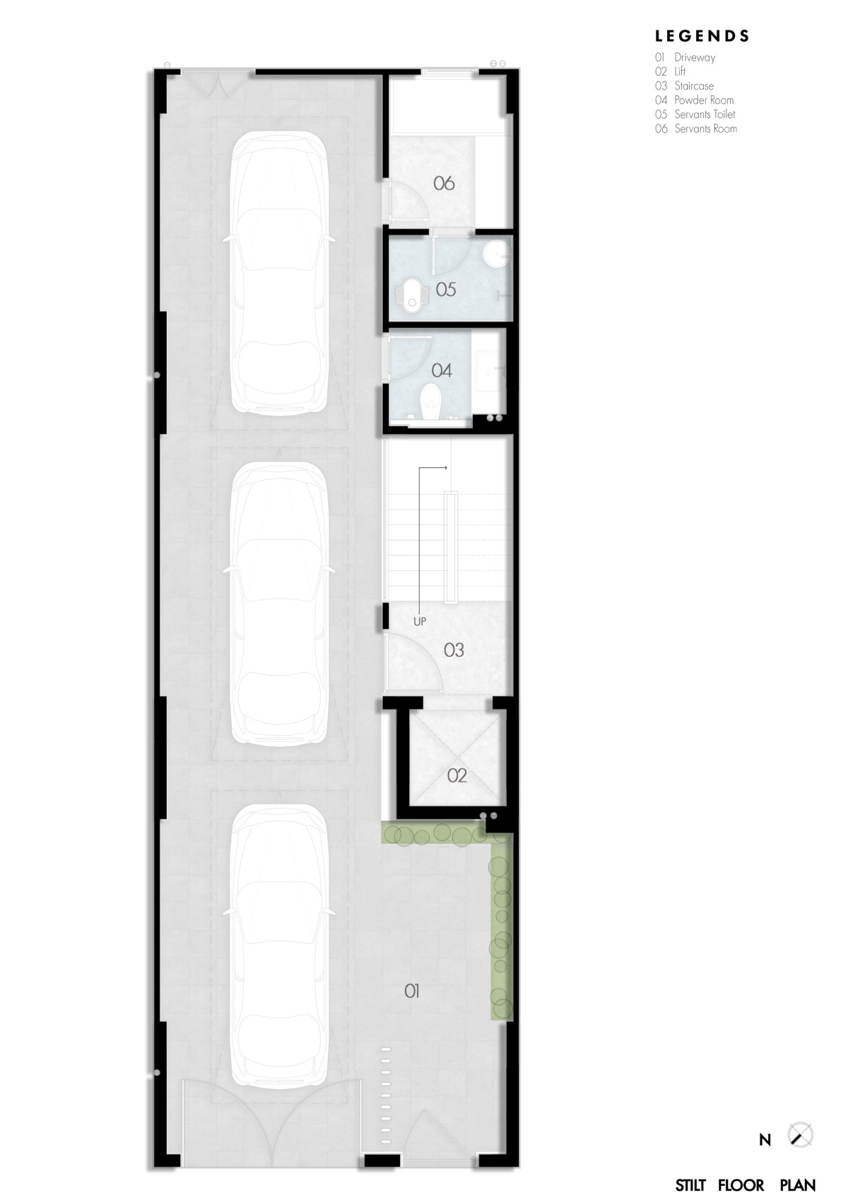 Stilt Floor Plan of 6 x 18 Slender House by Spaces Architects@ka