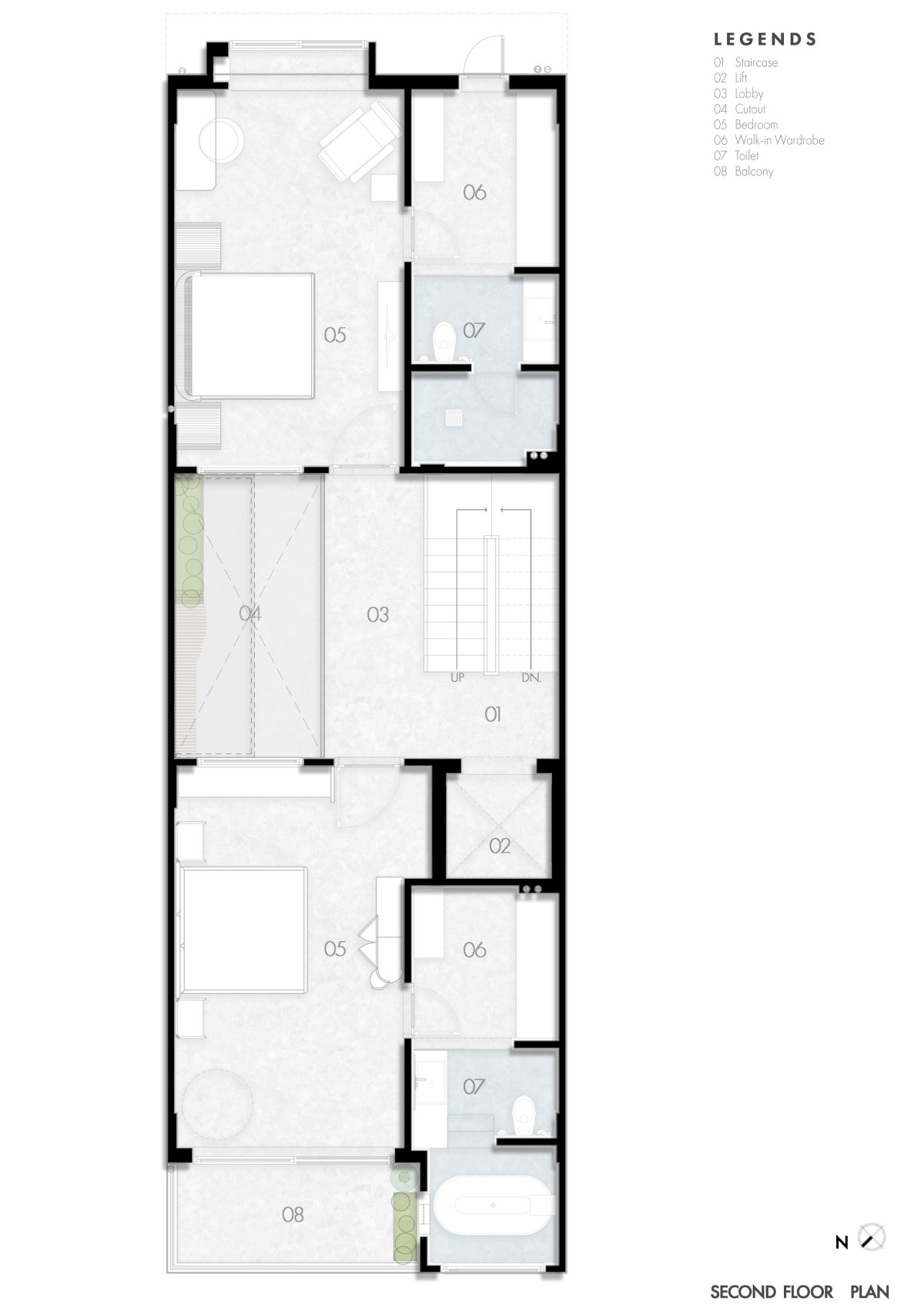 Second Floor Plan of 6 x 18 Slender House by Spaces Architects@ka