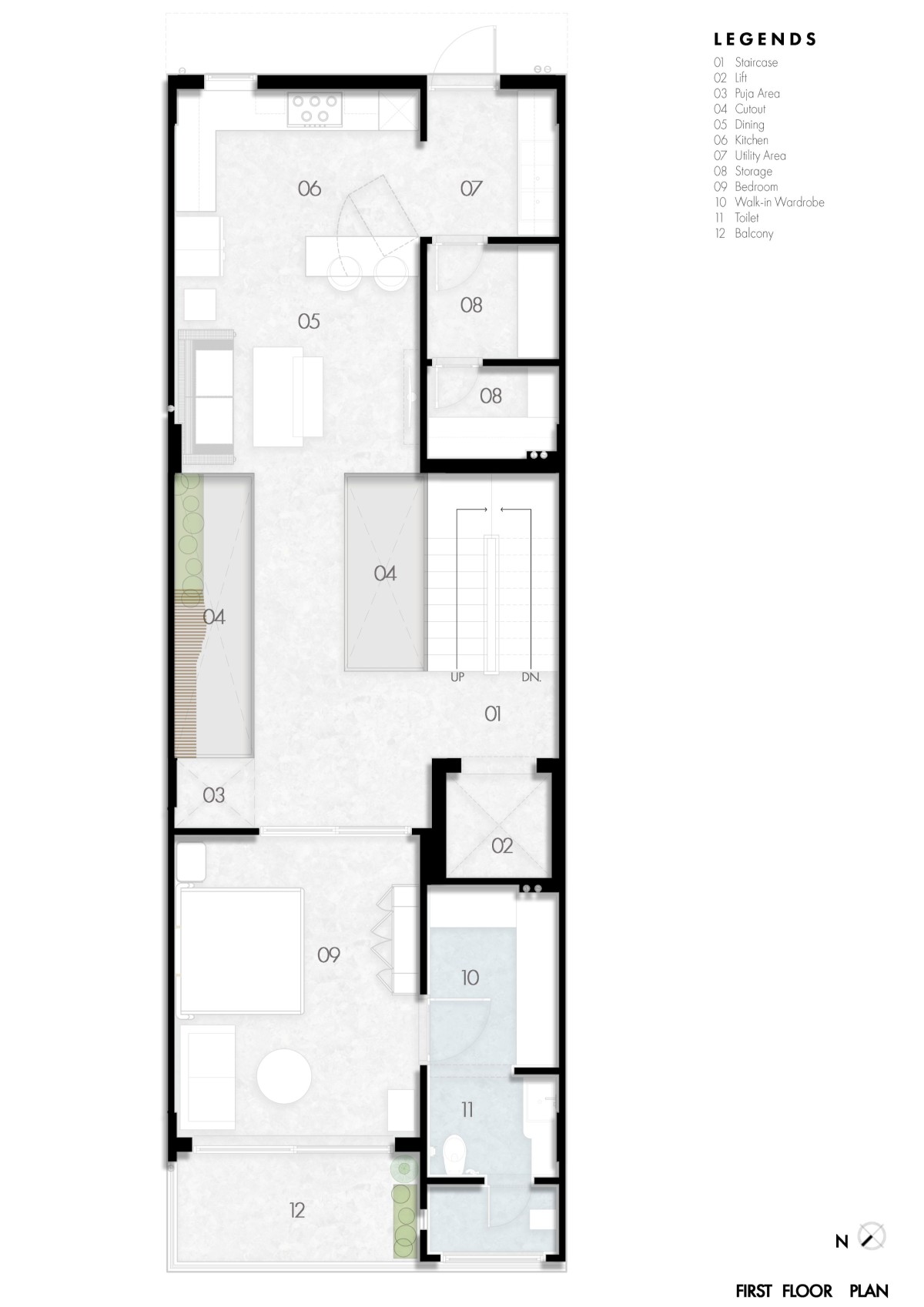 First floor Plan of 6 x 18 Slender House by Spaces Architects@ka