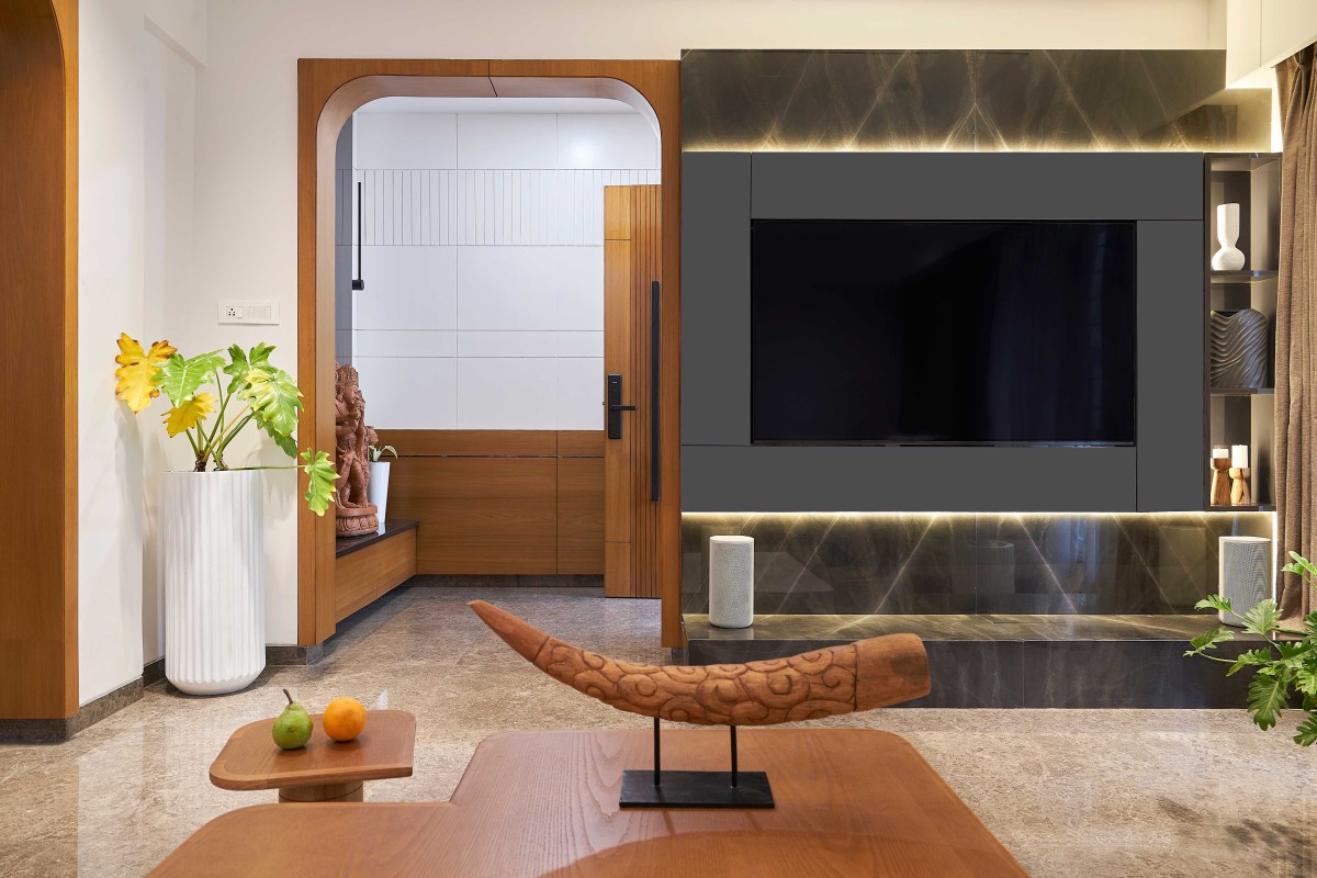 TV Unit of Casa UNO by Rohit Dhote Architects