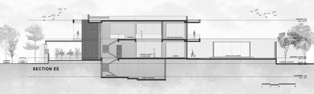 Section EE of Sanctum Villa by VPA Architects