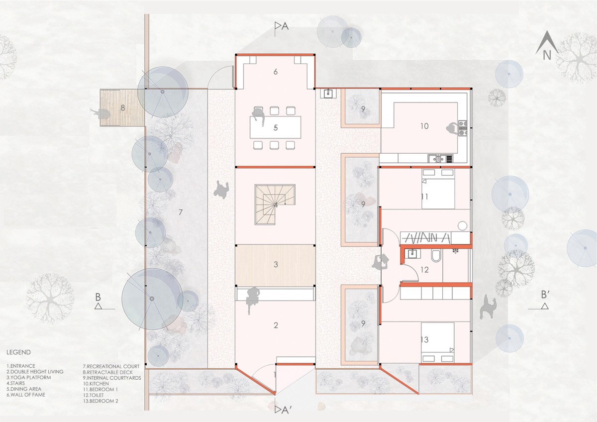 Ground floor plan of Skin And Bone Residence by A Line Studio