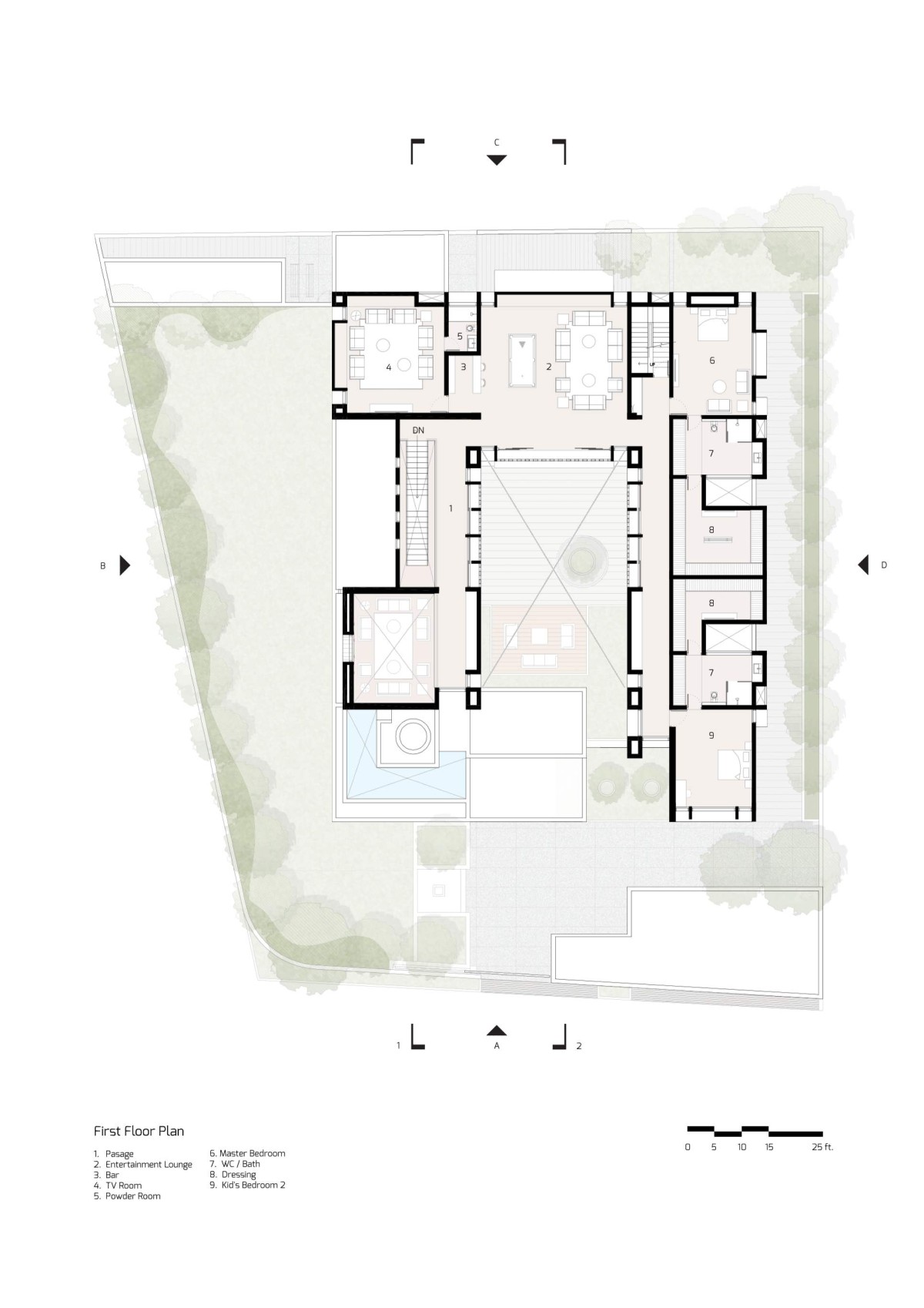 First Floor Plan of Mehul Patel Residence by Groundwork Architecture