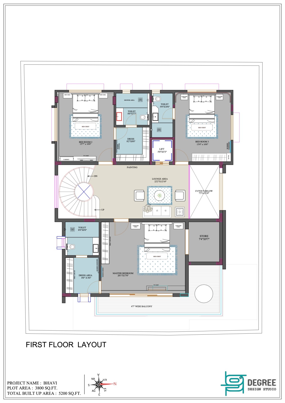 First floor plan of Bhavi by 9 Degree Design Studio