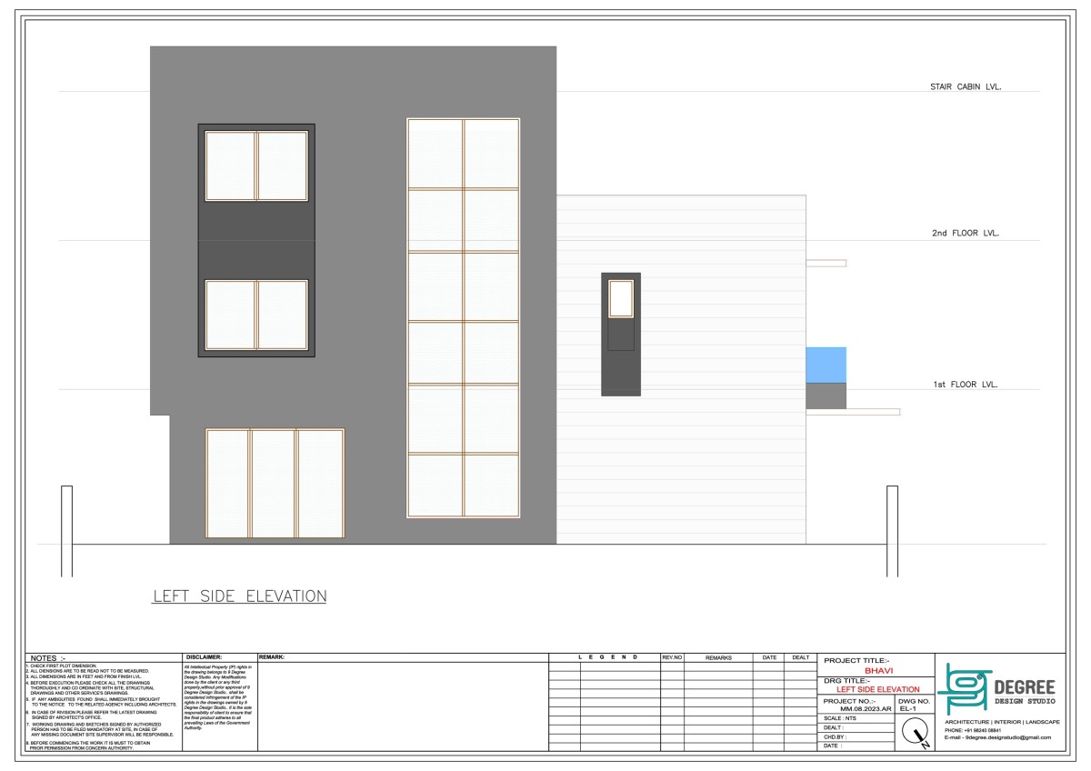 Left side elevation of Bhavi by 9 Degree Design Studio