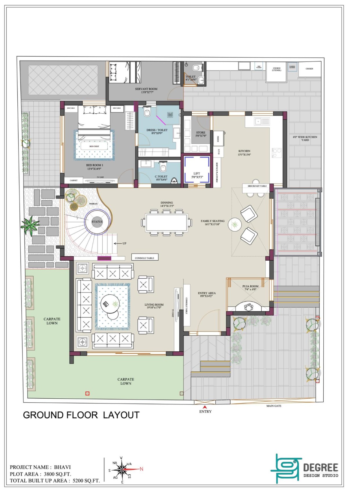 Ground floor plan of Bhavi by 9 Degree Design Studio