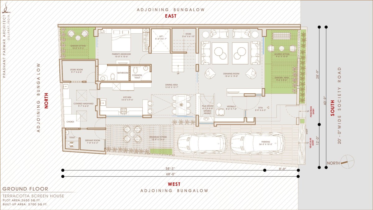 Ground Floor Plan of Terracotta Screen House by Prashant Parmar Architect  Shayona Consultant