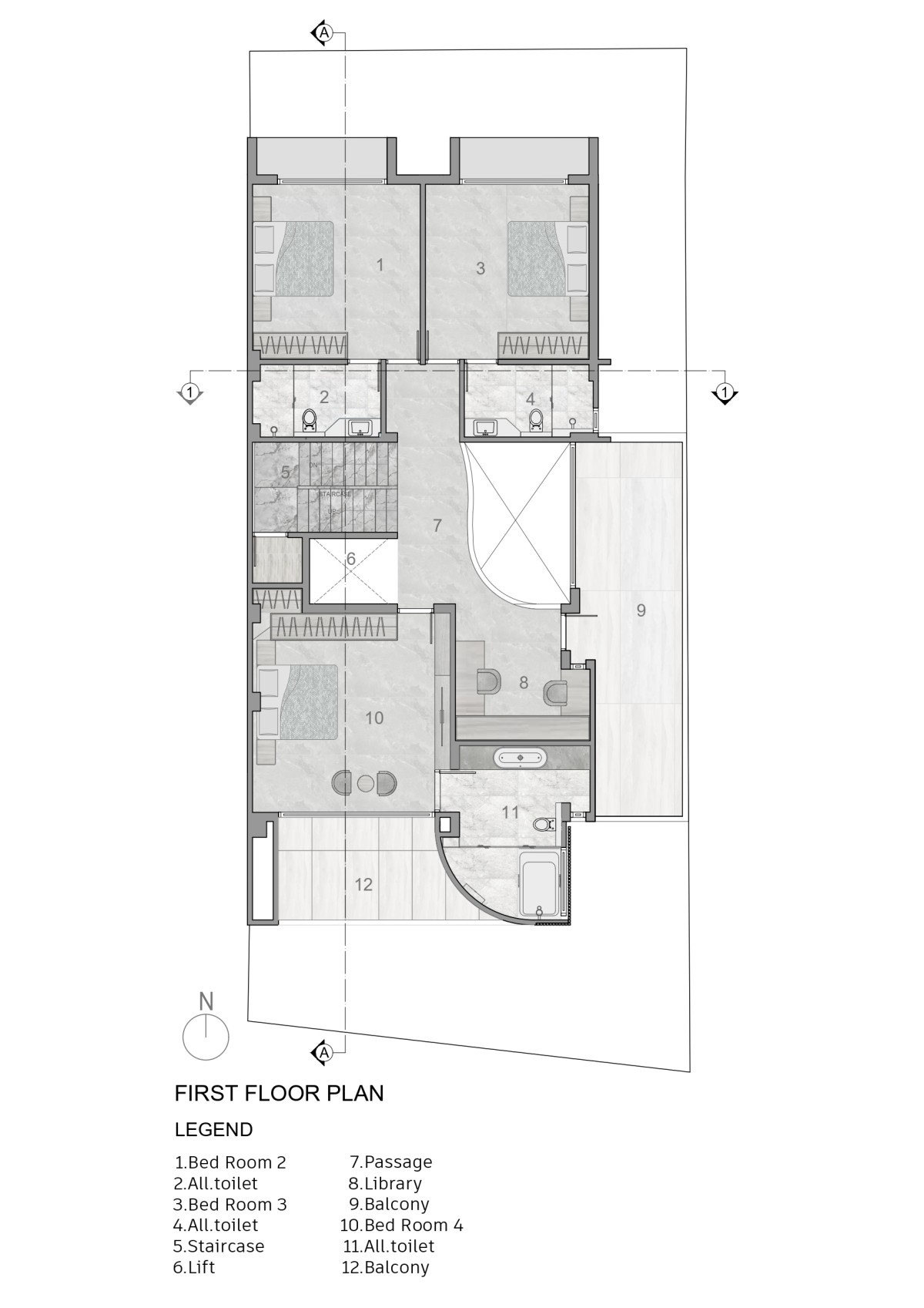 First Floor Plan of Dr. Dharmesh Darji Villa by Vihar Fadia Architects