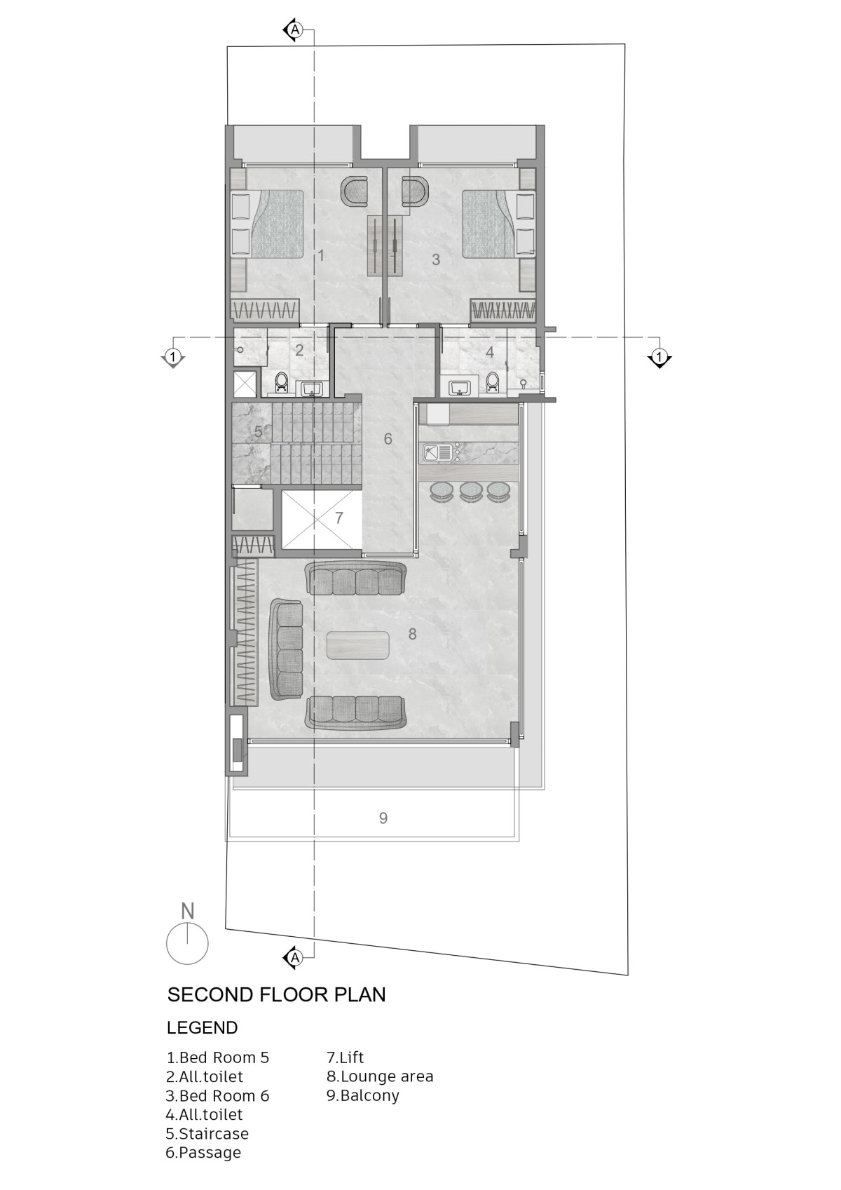 Second Floor Plan of Dr. Dharmesh Darji Villa by Vihar Fadia Architects