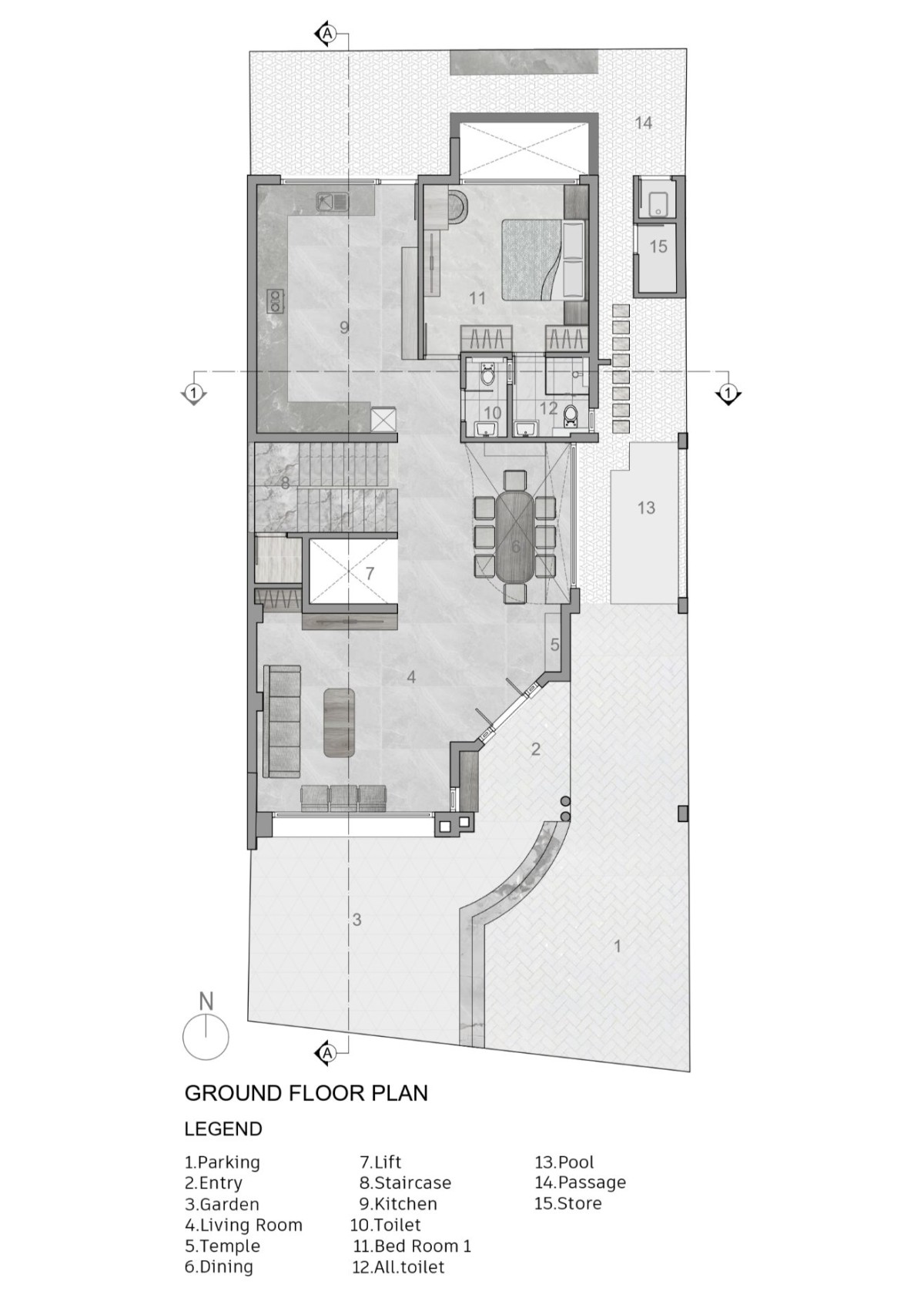 Ground Floor Plan of Dr. Dharmesh Darji Villa by Vihar Fadia Architects