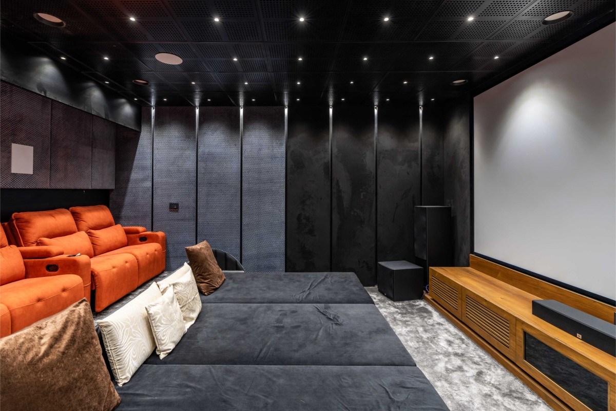 Home Theater of Dr. Dharmesh Darji Villa by Vihar Fadia Architects