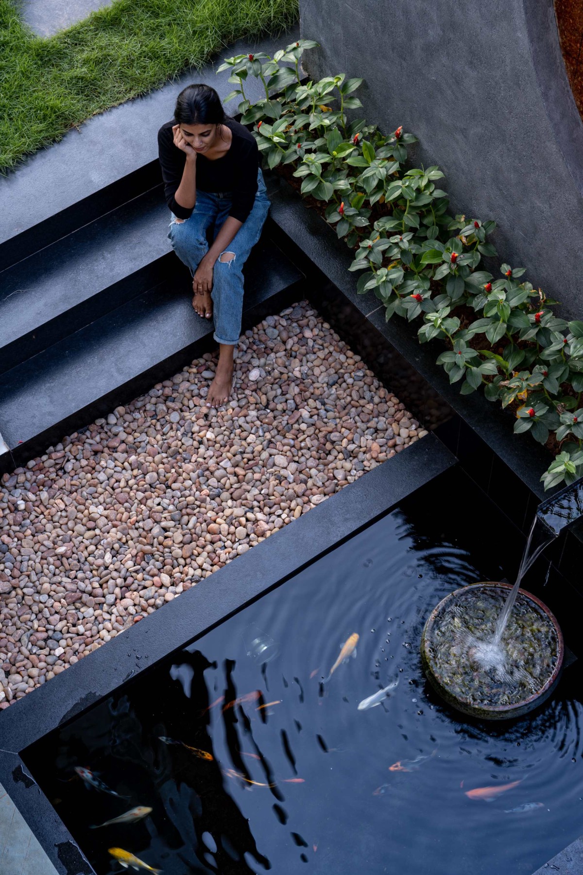 Courtyard and Waterbody of Dhvani by Bani Architects