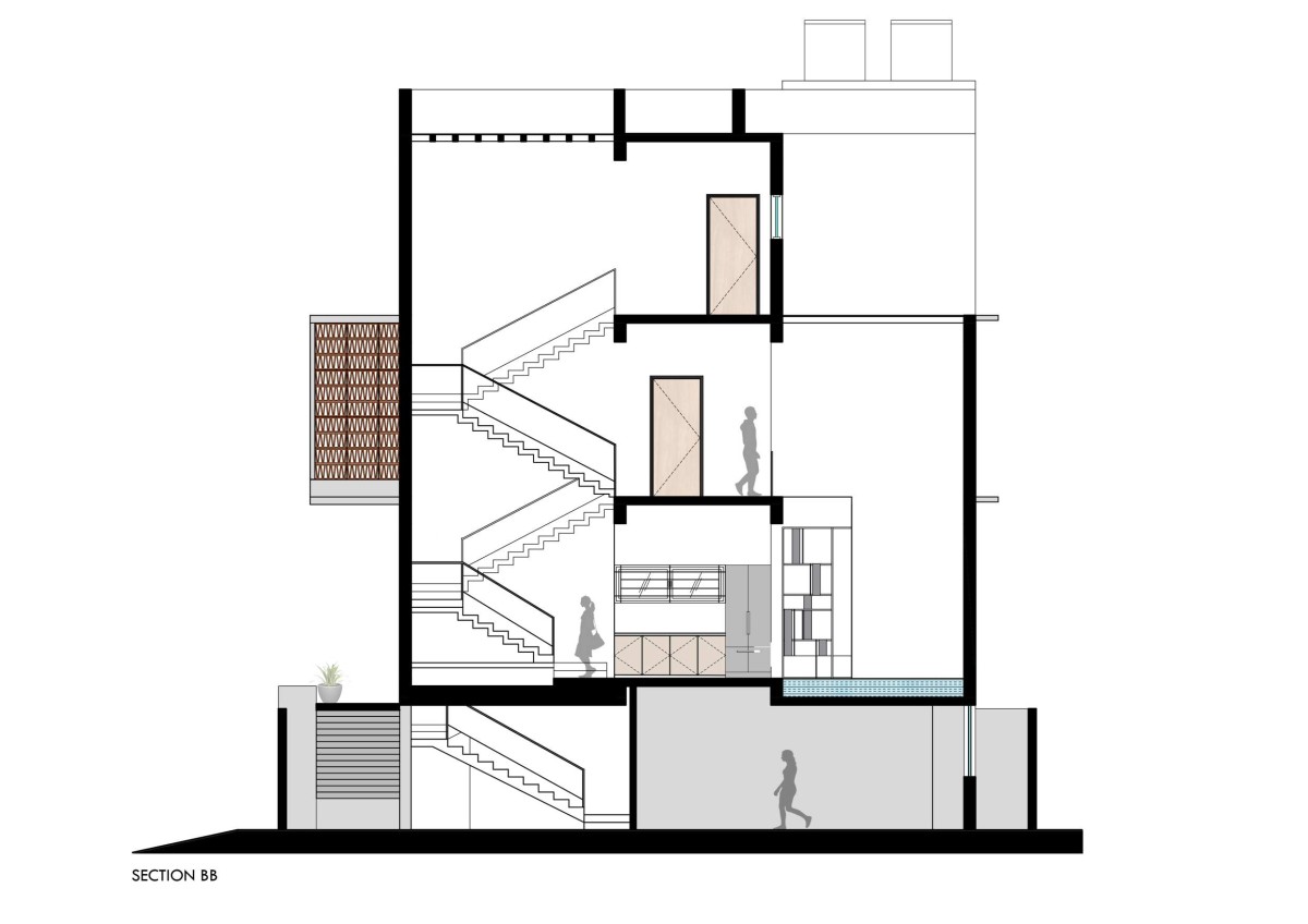 Section BB of S145 House by The InsideOut Studio