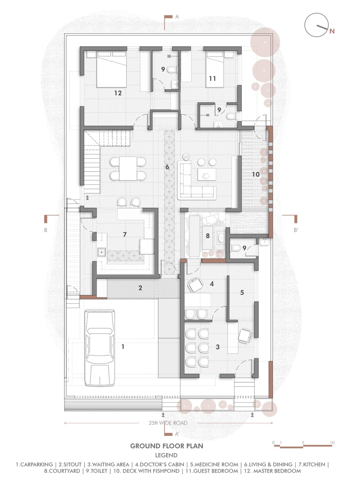 Ground Floor Plan of Perforated Plane House by D.L.E.A