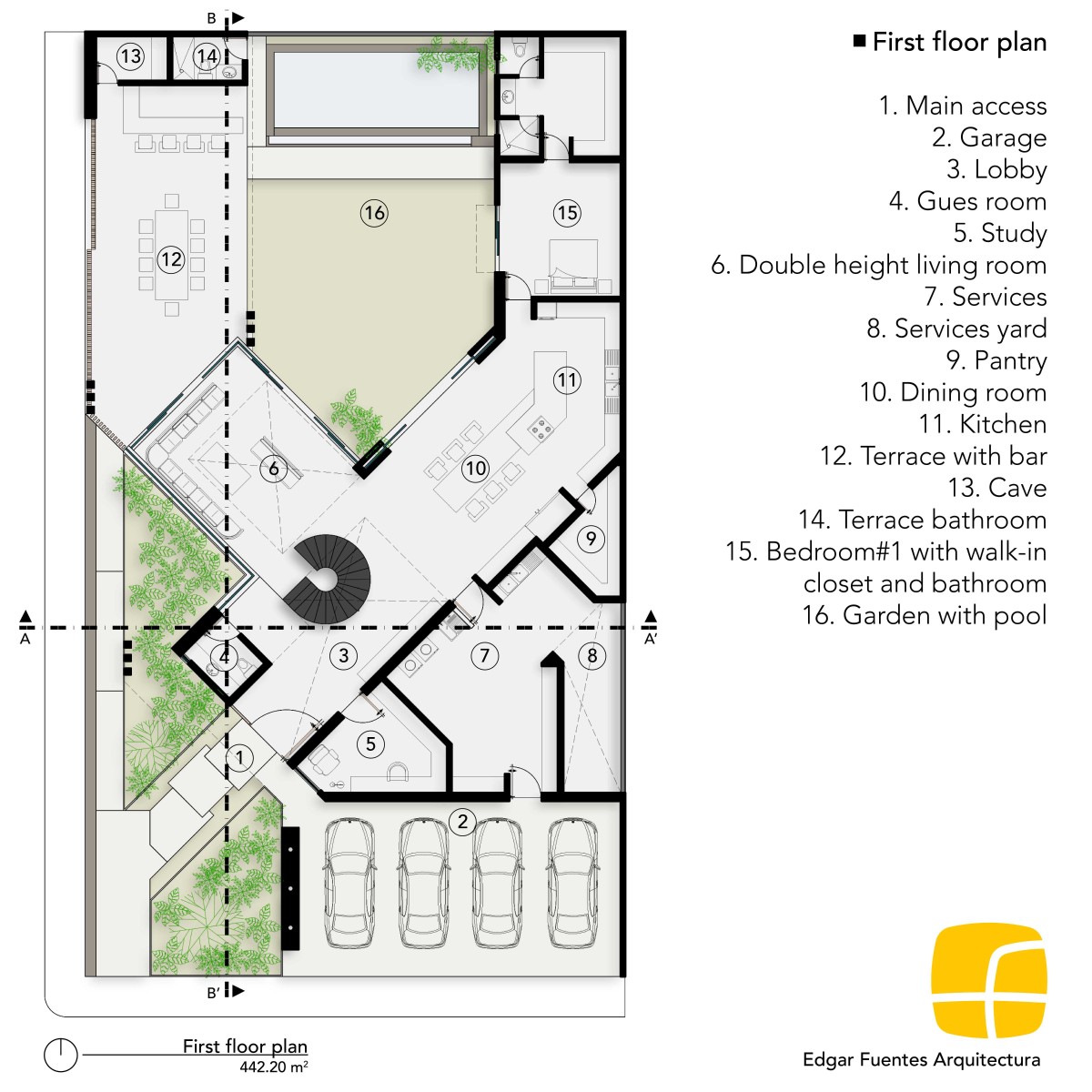 First floor plan of Harmonie by Edgar Fuentes Arquitectura