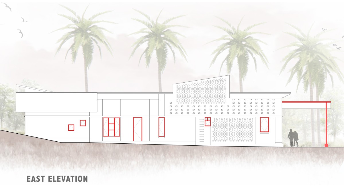 East Elevation of  Organic Research & Training Centre by Sejpal & Raje Architects