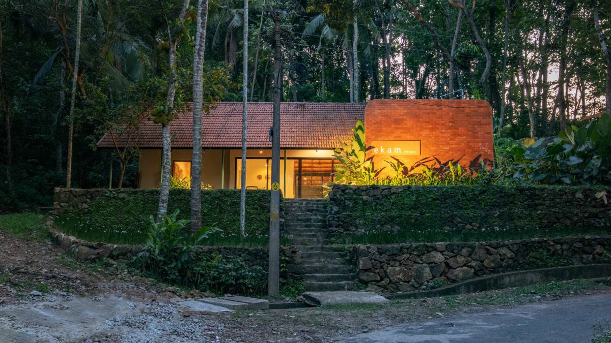 Dusk light exterior view of Ekam by ARK Architecture Studio