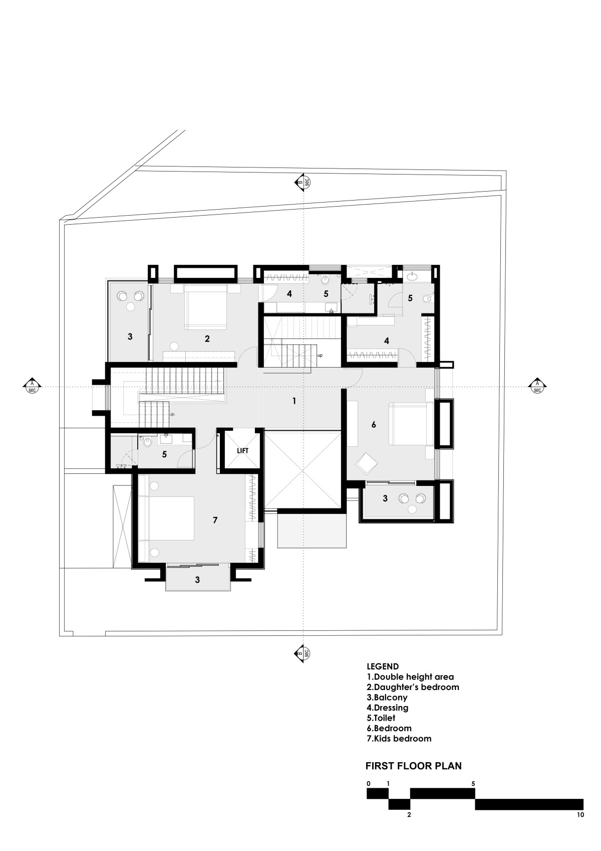 First Floor Plan of Jain Residence by Associated Architects (i) Pvt. Ltd.