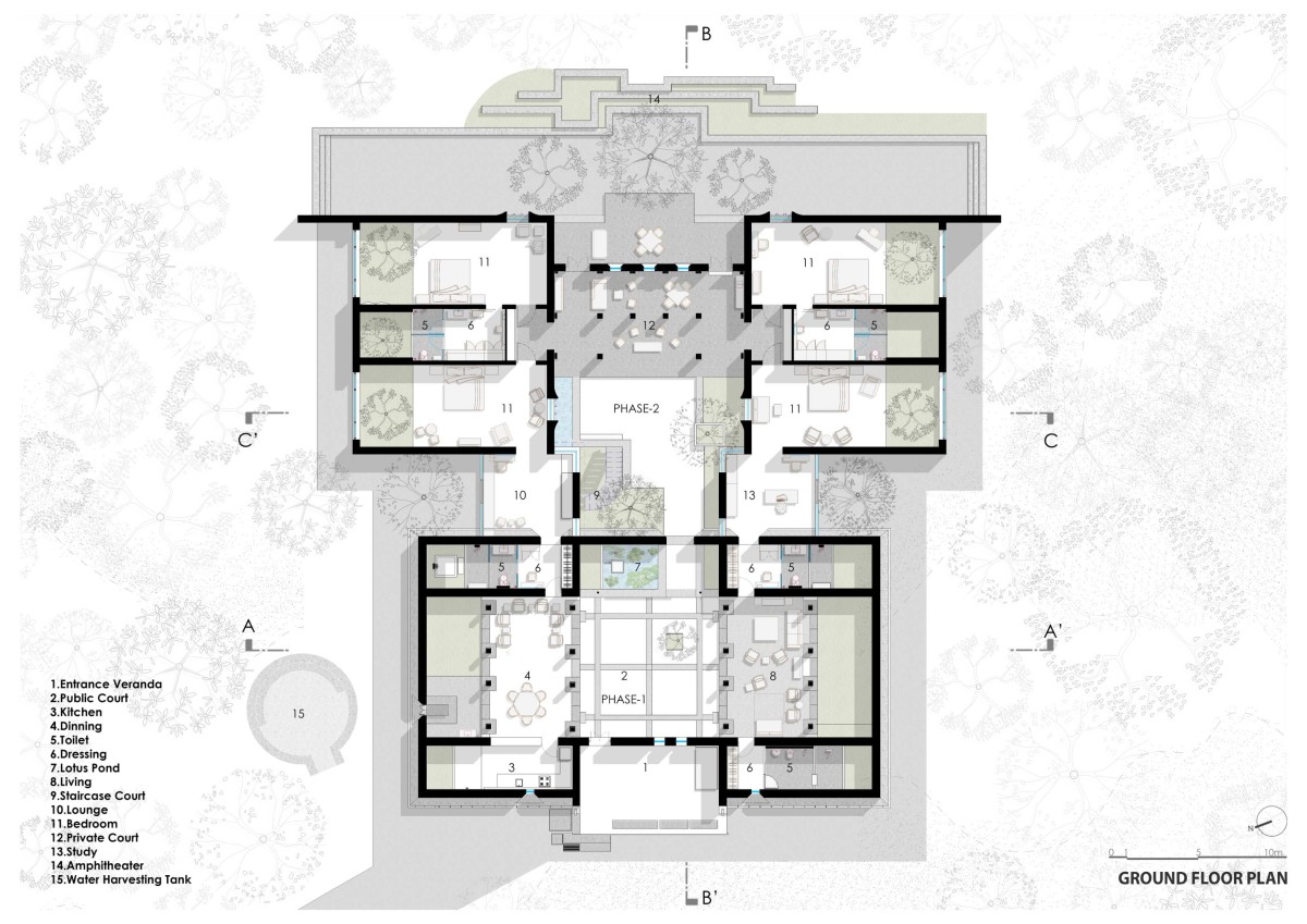 Floor plan of A Farmhouse At Mahiravani by Environ Planners