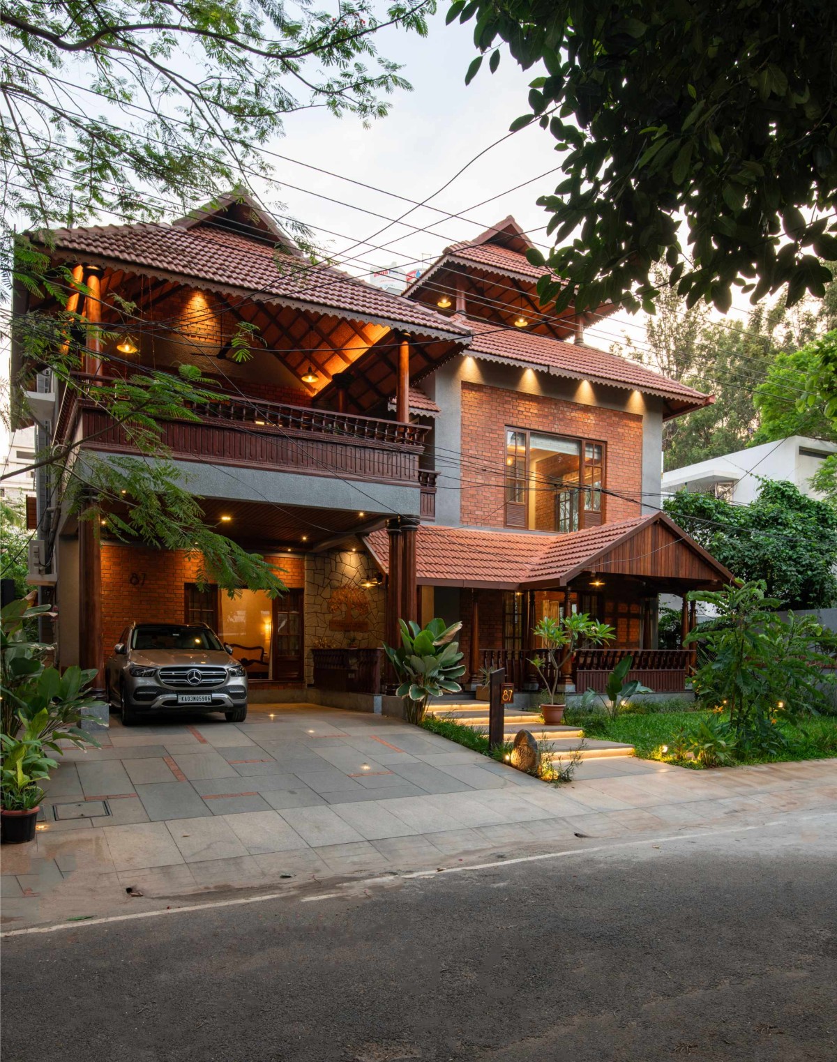 Dusk light exterior view of Thannal by Montimers Architects & Interior Designers