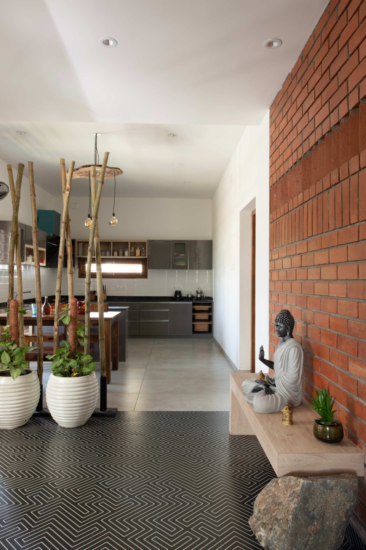 Dining View from Foyer of Neem House by Hashone Design Studio