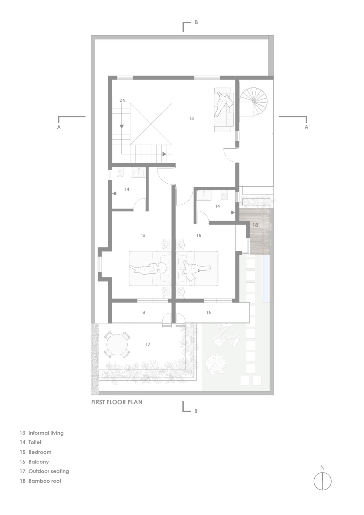 First Floor Plan of Neem House by Hashone Design Studio