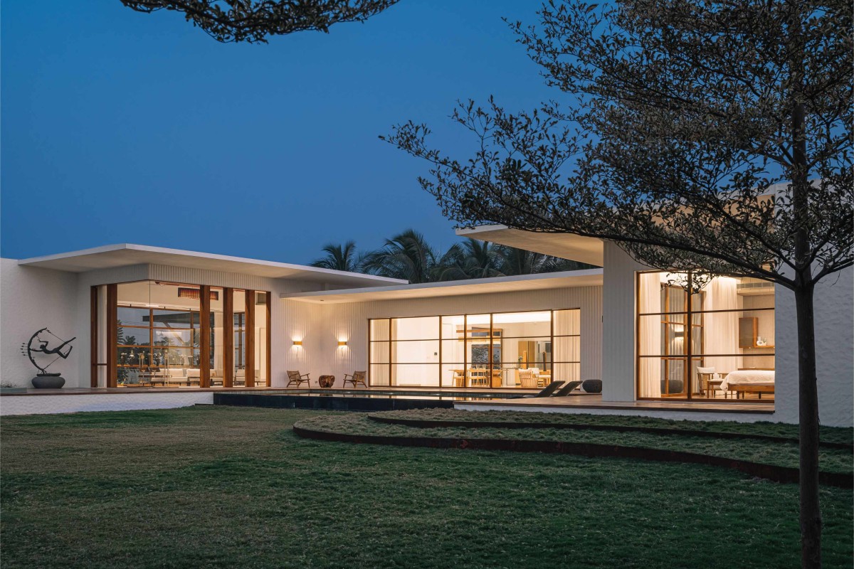 Dusk light exterior view of White House by Dipen Gada & Associates