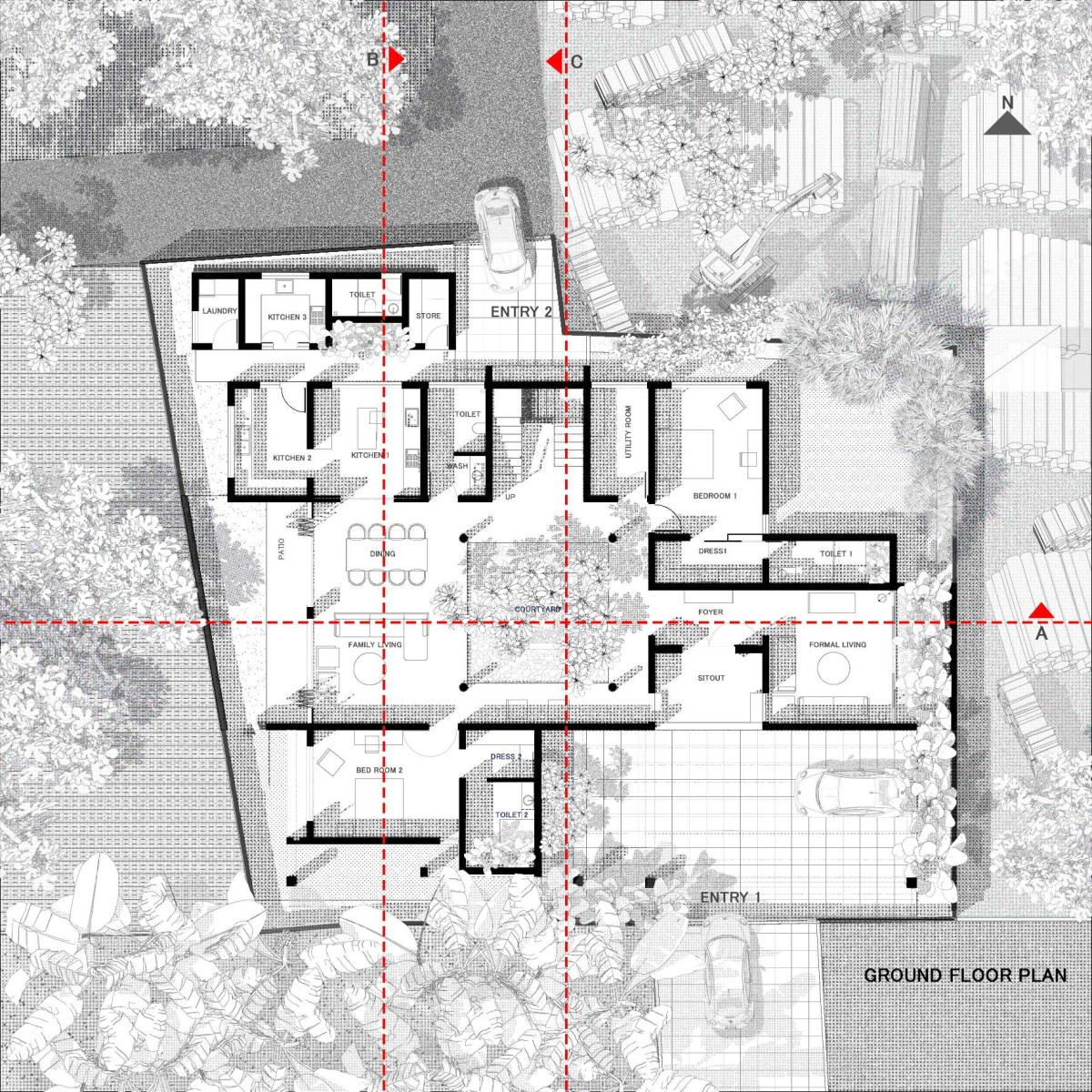 Ground Floor Plan of Peringattil Veedu by Studio Homosapiens