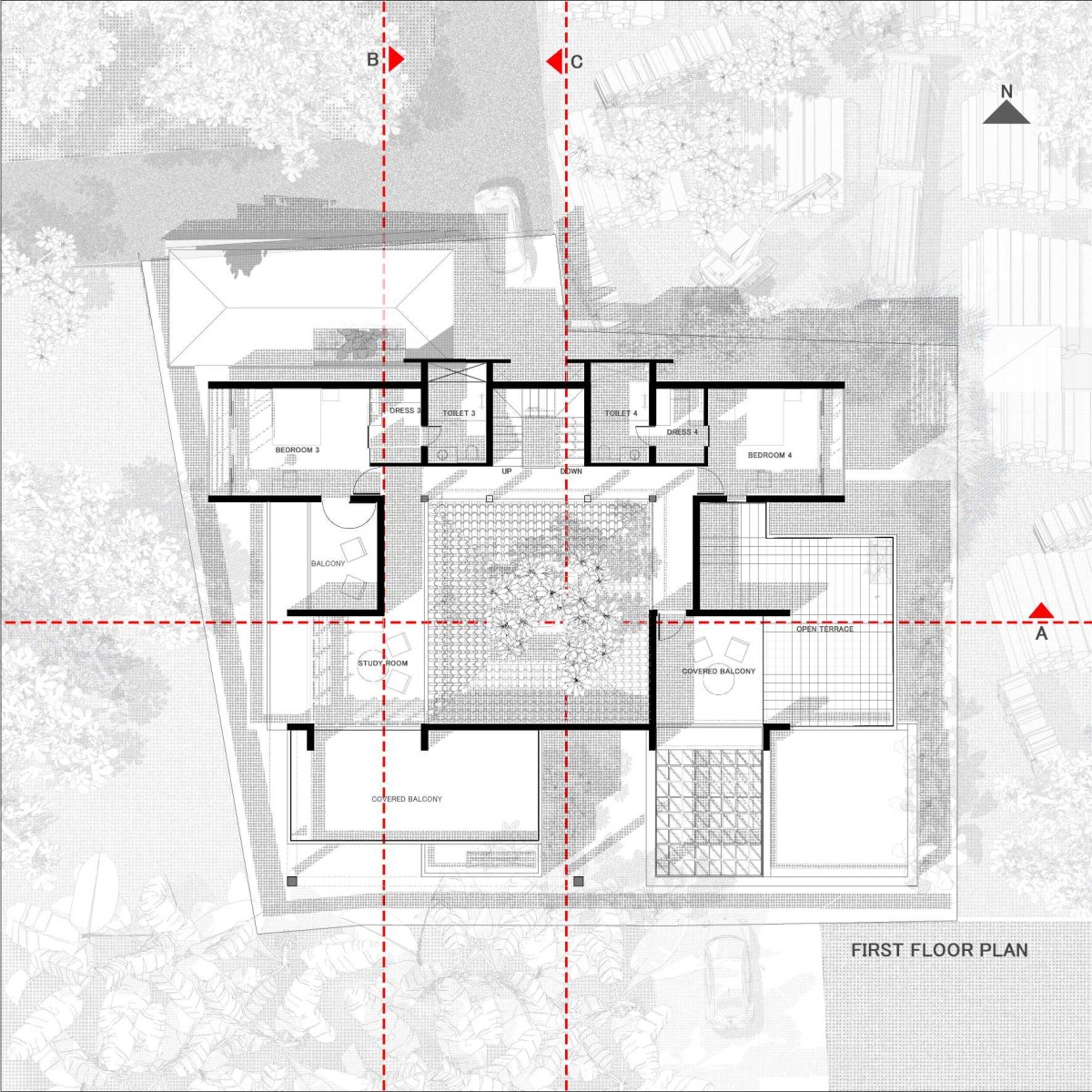 First Floor Plan of Peringattil Veedu by Studio Homosapiens