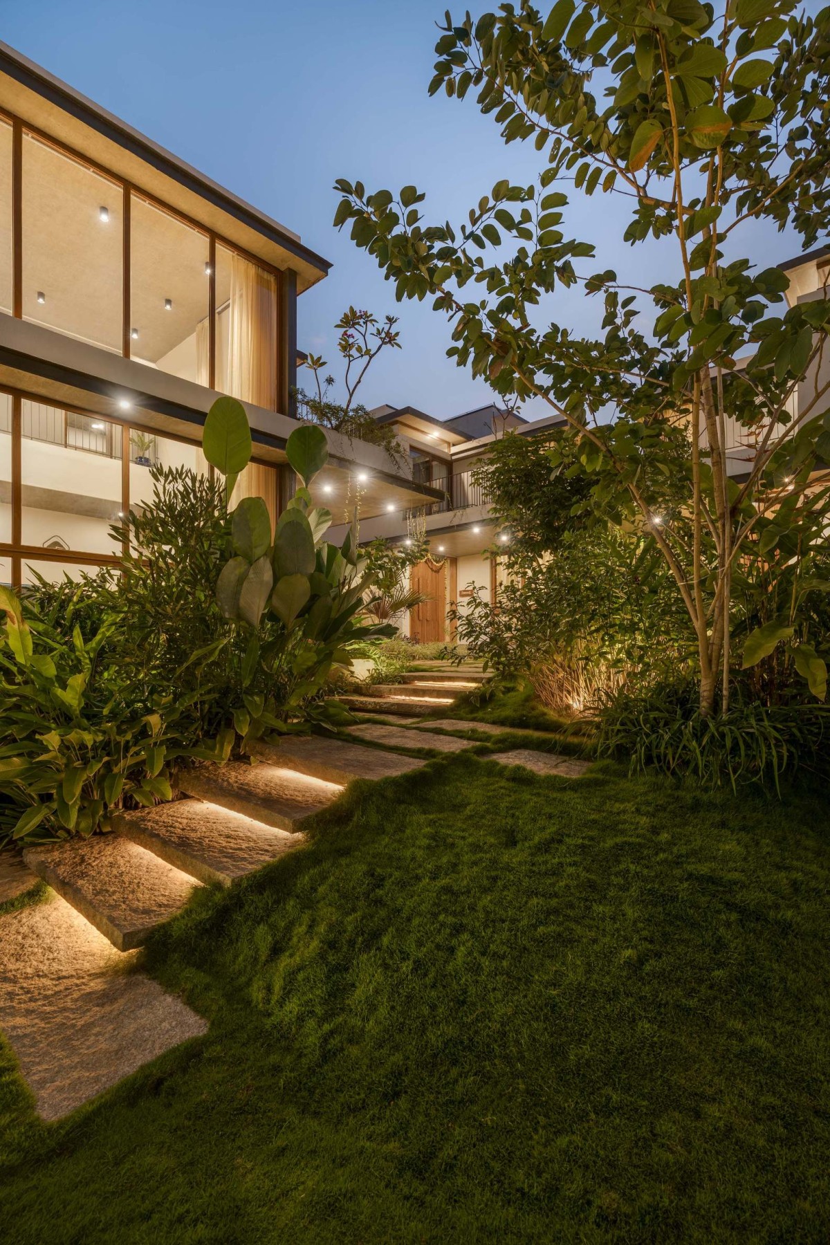 Dusk light exterior view of Geleyara Goodu by Avani Mudra Design