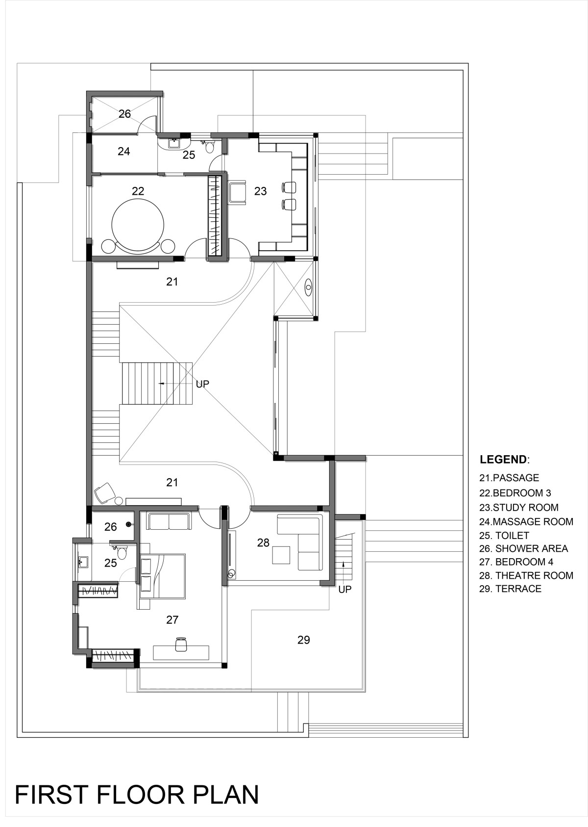 First Floor Plan of Bhagwati Bungalow by Jagrut Shah Architect and Associates