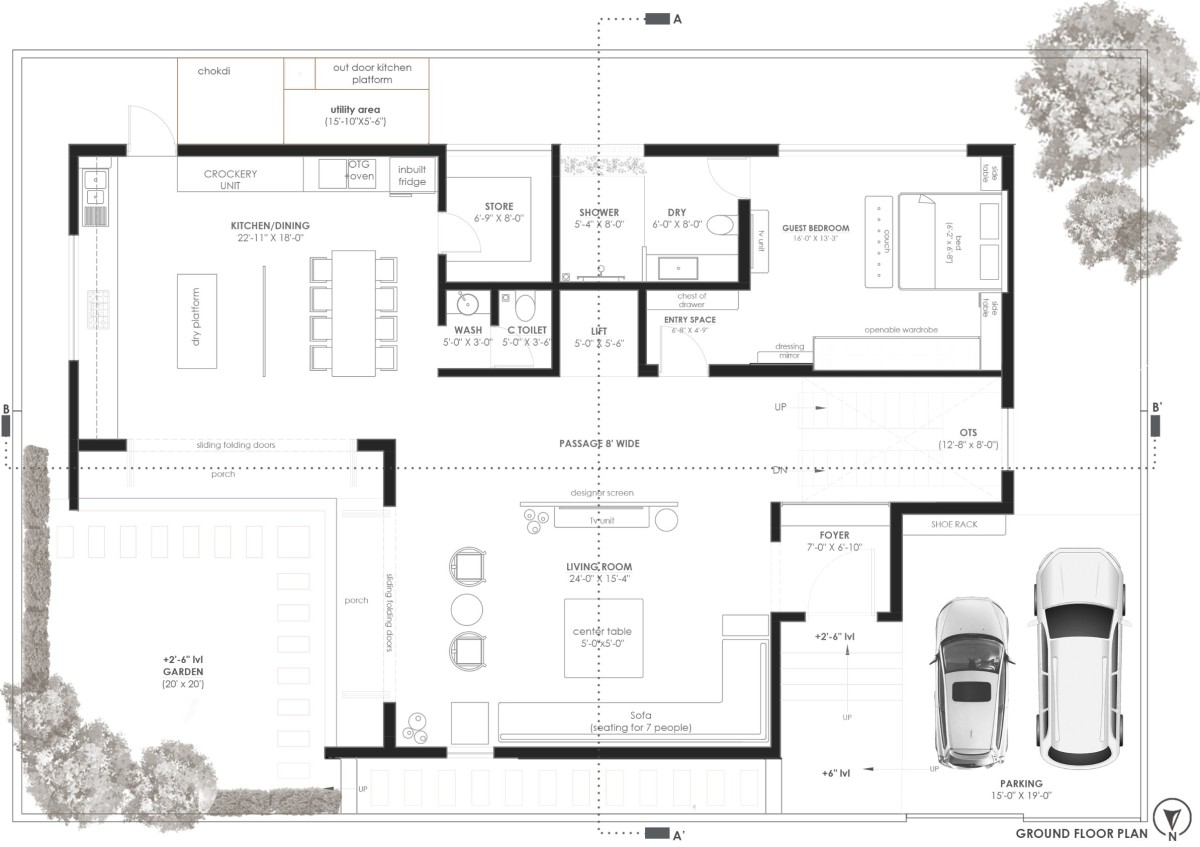 Ground Floor Plan of Blue Aperture House by MS Design Studio