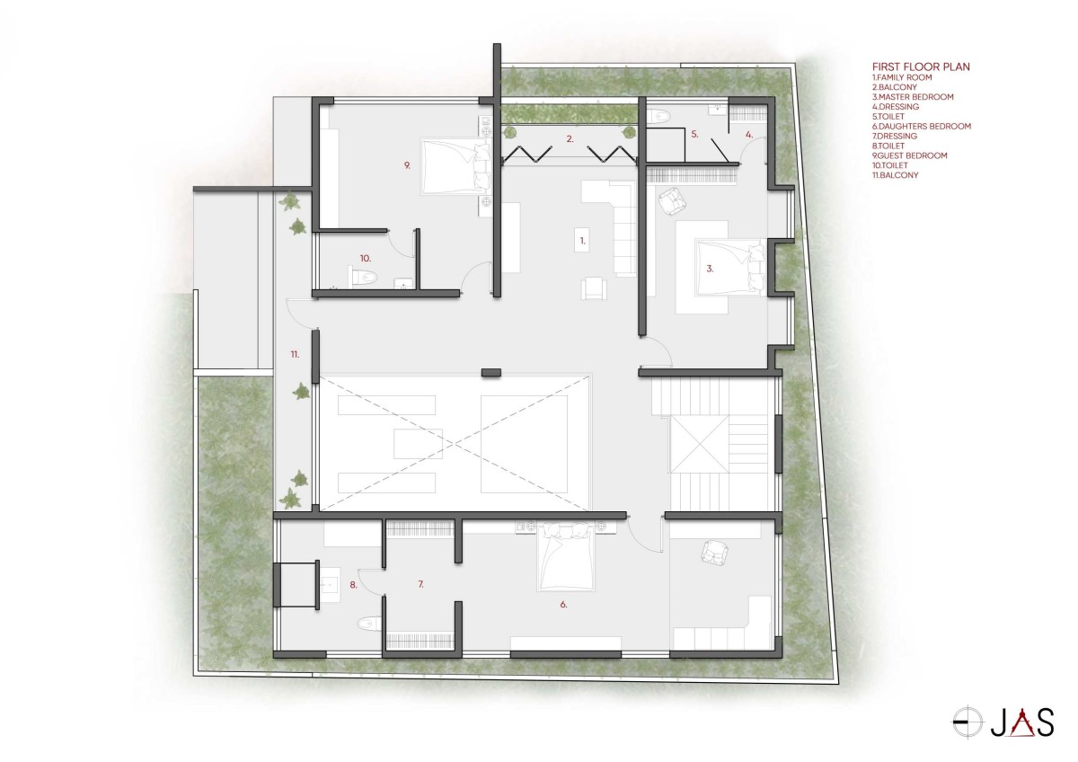 First Floor Plan of Tanish by Jyaamiti Architectural Studio