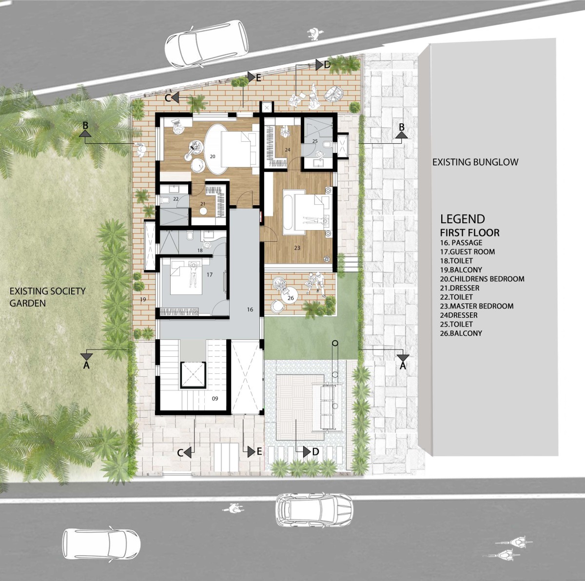 First Floor Plan of Patel Bungalow by Sheth Design Studio