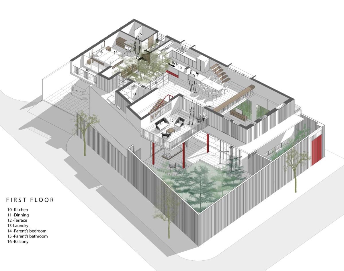 First floor plan of Maya by Kamat & Rozario Architecture