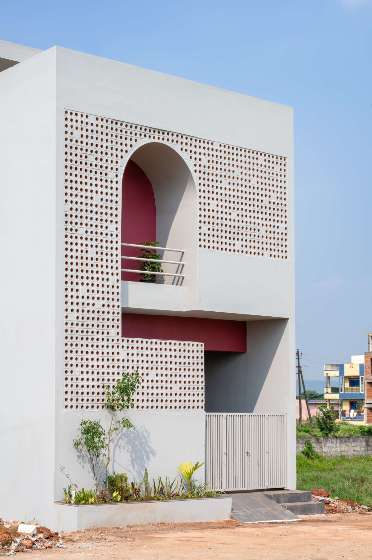 Exterior view of Porous Adobe by Rahul Pudale Design