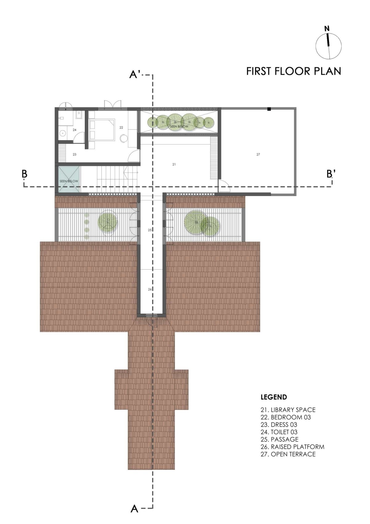 First Floor Plan of Nadumuttam by i2a Architects Studio