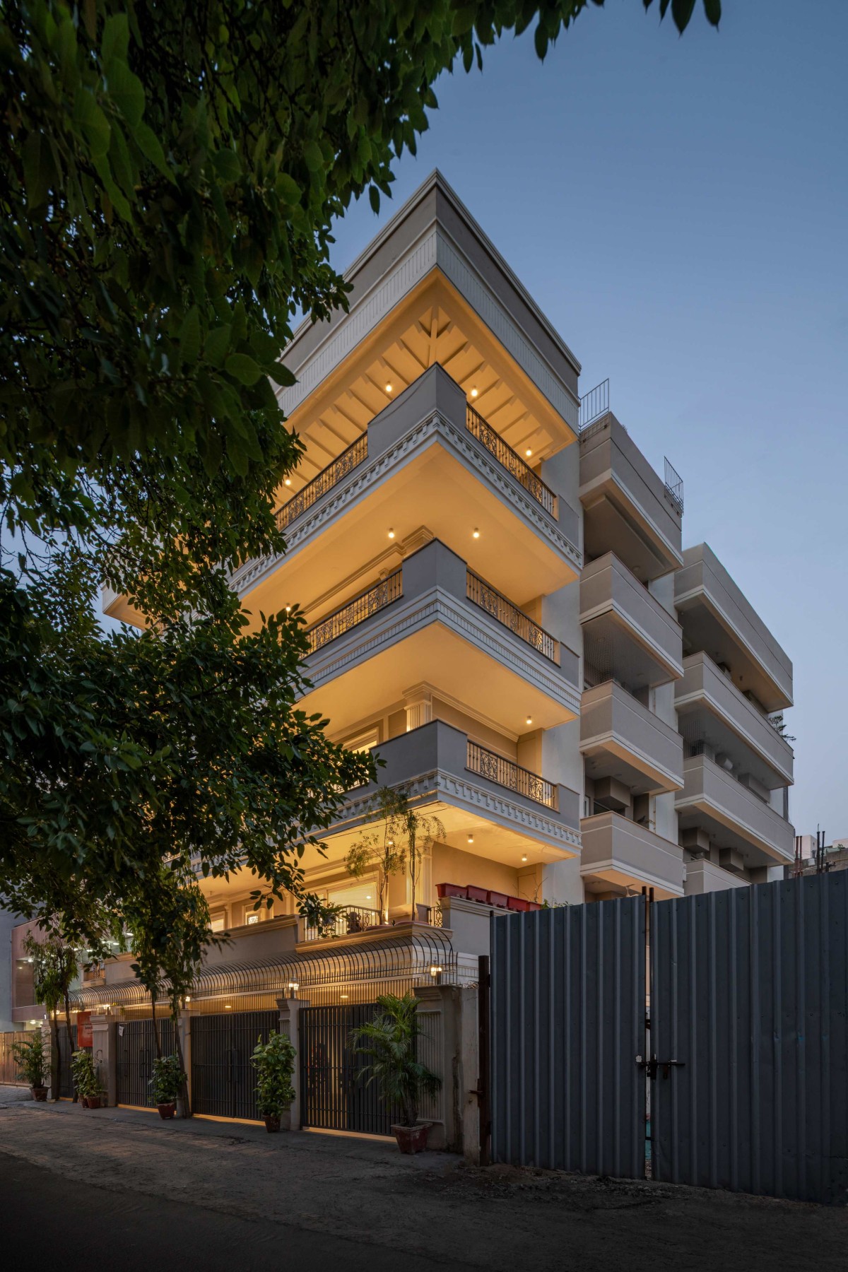 Dusk light exterior view of Kaira by Ajay Nirmal Architects