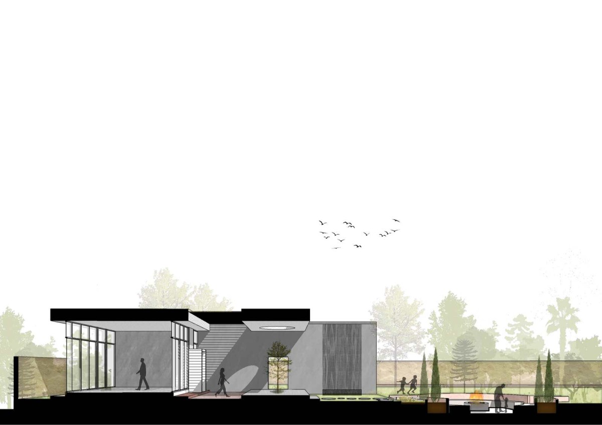 Sectional view of pavilion 1 of Bellevue – A House in Park by UA Lab