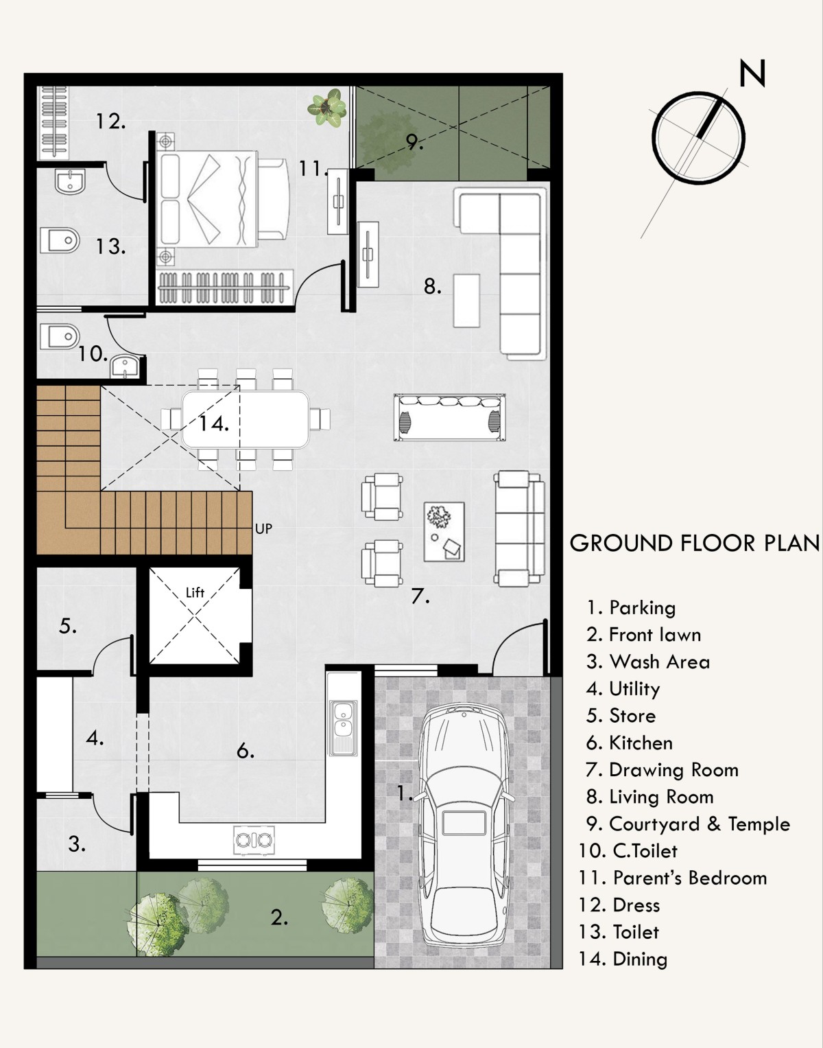 Ground Floor Plan of Timeless Indian Haven by One 8 Gravity Design Cell