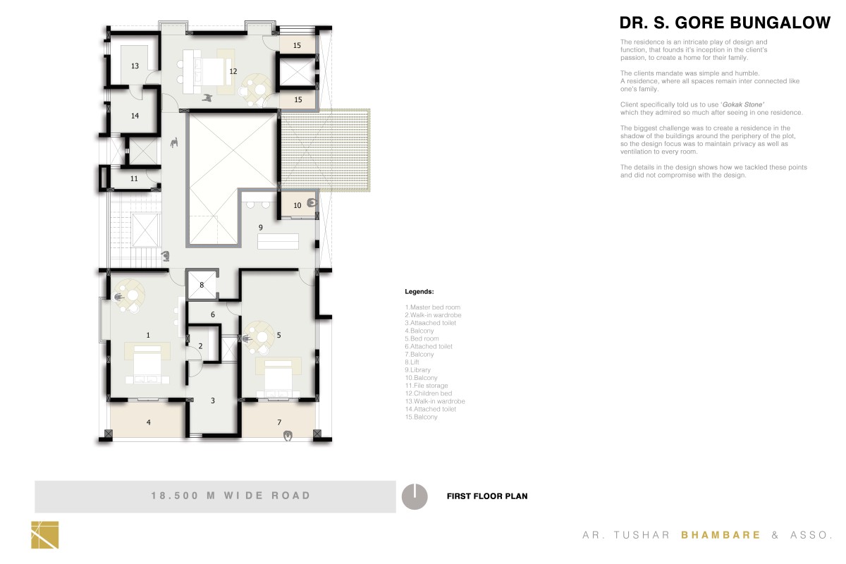 First Floor Plan of Framing the 'STONE' by Ar. Tushar Bhambare & Associates