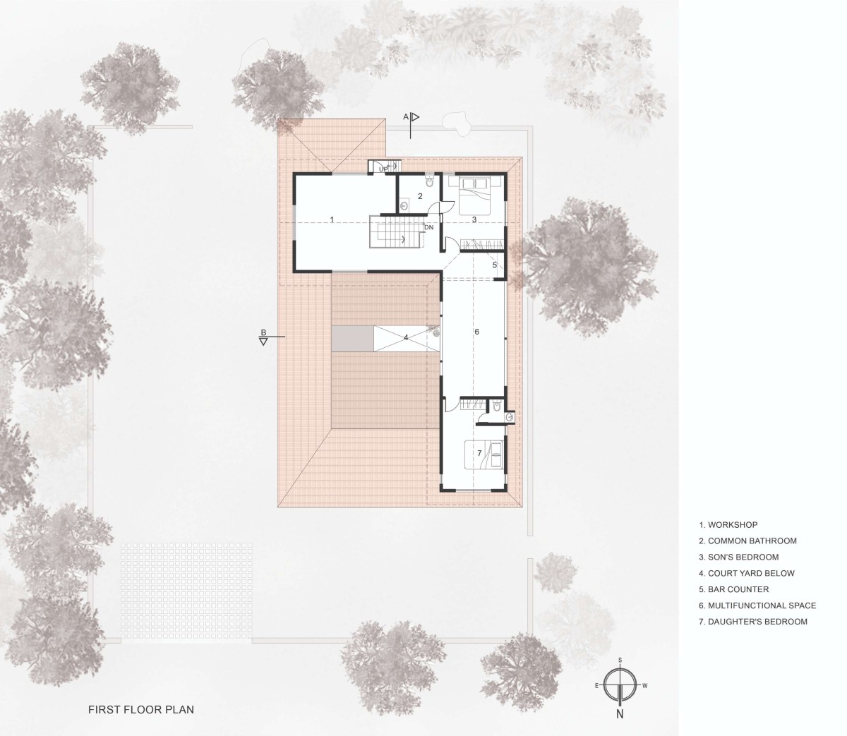 First floor plan of Earthy House by Interface Architects Studio