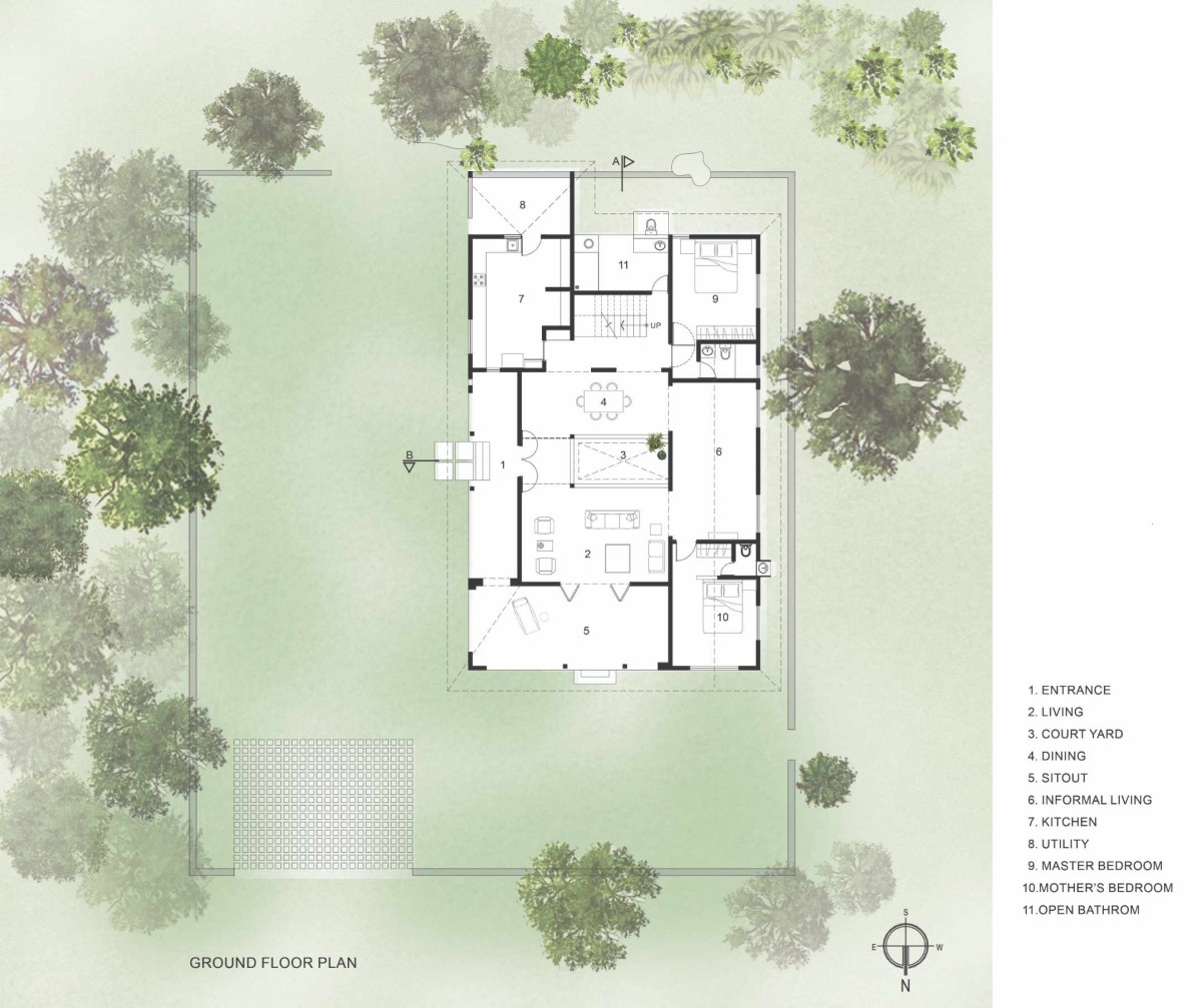 Ground floor plan of Earthy House by Interface Architects Studio