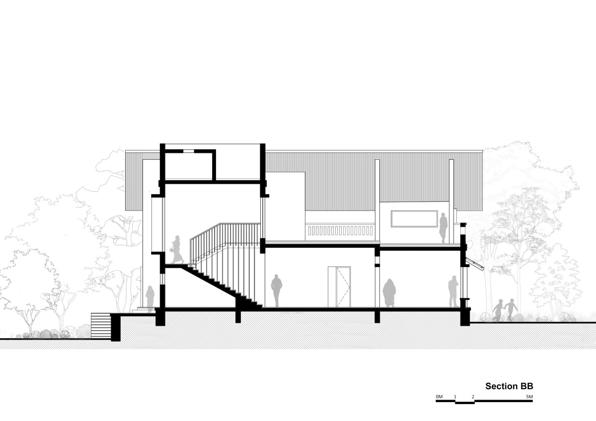 Section BB of Suryangan - The Courtyard House by Suyash Mankame Design Studio