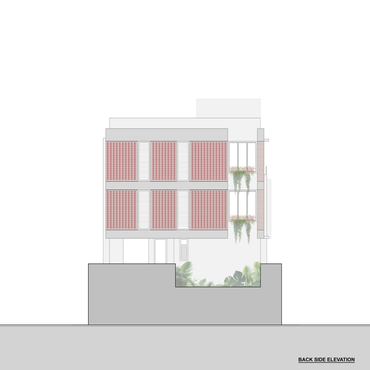 Back side elevation of Leelamrut by Design Team Architects