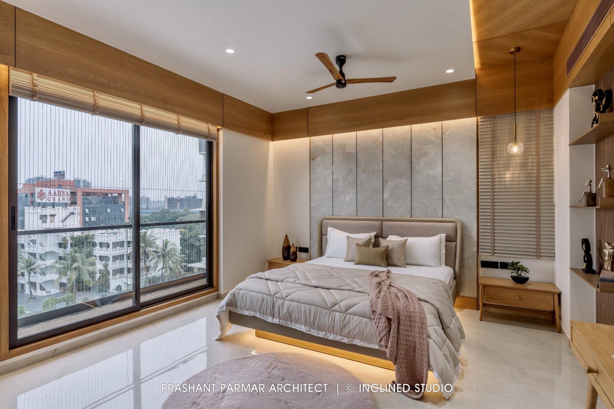 Bedroom 3 of 4BHK Timeless Interiors at Skara Divyam by Prashant Parmar Architect