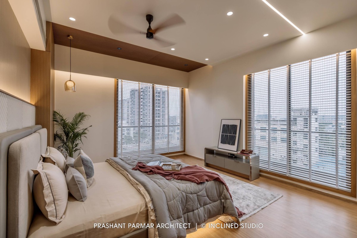 Bedroom of 4BHK Timeless Interiors at Skara Divyam by Prashant Parmar Architect