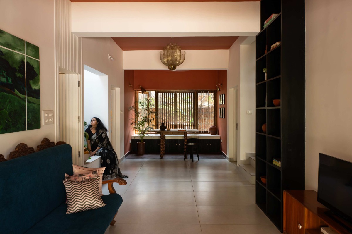 Living to Dining view of Kanjirakol House by Space Narratives