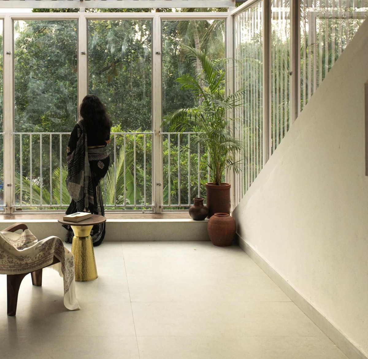 First Floor Balcony view of Kanjirakol House by Space Narratives
